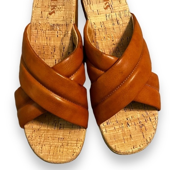 Korks Faithe Slide Platform Wedge Sandals Faux Leather Open Toe Tan slipon SZ 11 - Picture 3 of 12